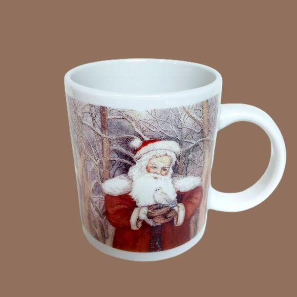 Vintage Christmas Mug Santa Claus Winter Forest Woodland Holiday Coffee Cup - Picture 11 of 12